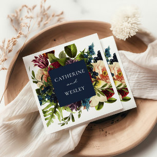 Serviette En Papier Moody Floral Navy & Burgundy Mariage