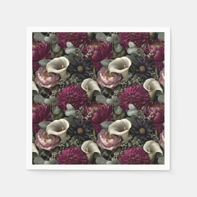 Serviette En Papier Moody Floral Pattern with Dahlias and Calla Lilies (Devant)