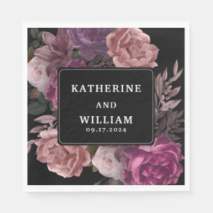 Serviette En Papier Moody foncé bordeaux marron floral noir mariage