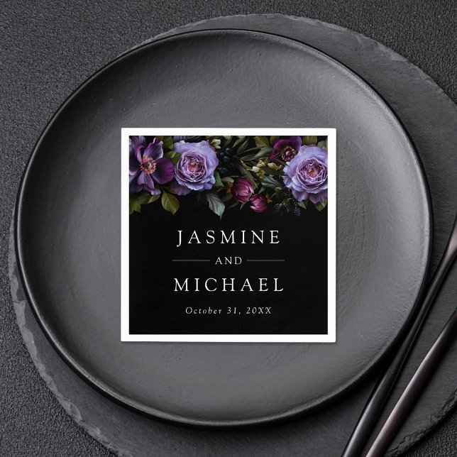 Serviette En Papier Moody Gothic Purple Floral Mariage (Créateur téléchargé)