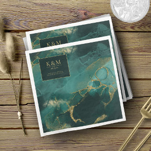 Serviette En Papier Moody Ink Emerald Gold Abstrait V2 ID988