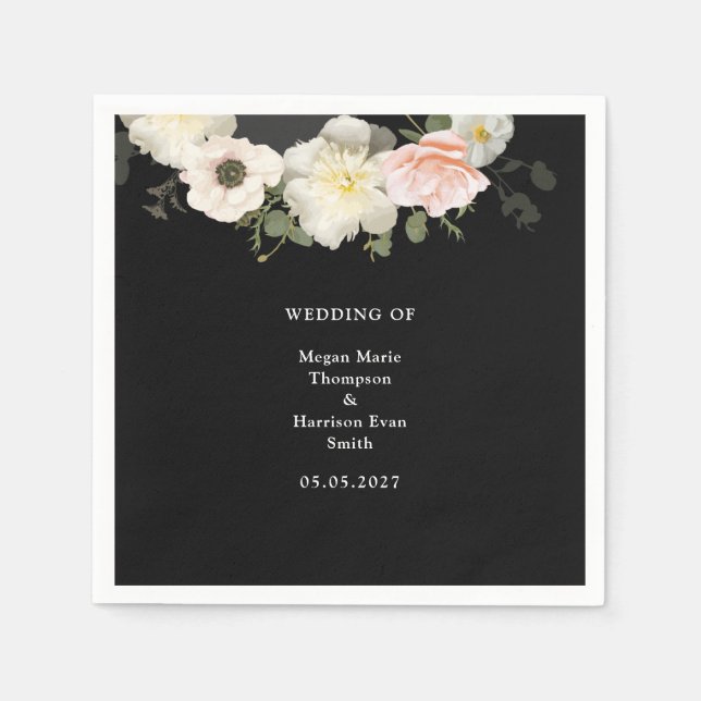 Serviette En Papier Moody Peonies et Anemones Mariage en fleurs (Devant)