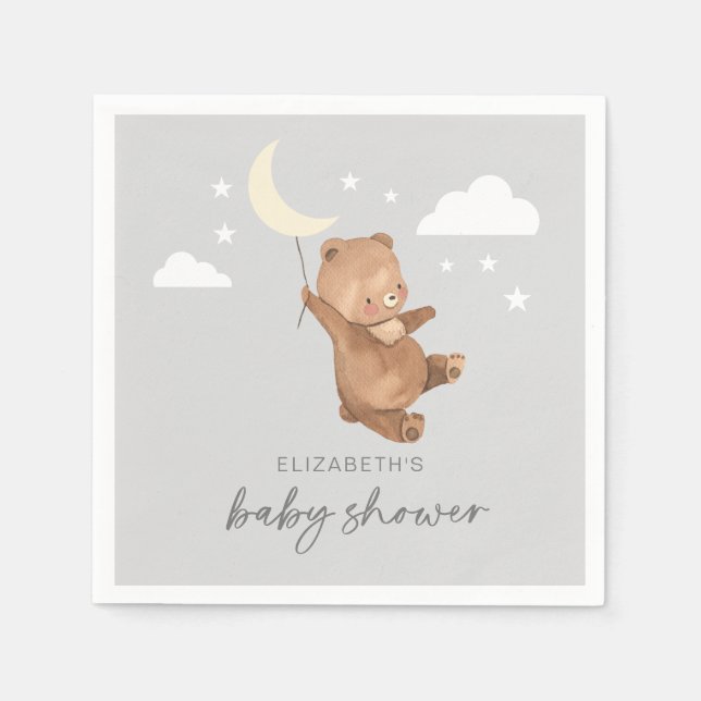 Serviette En Papier Moon Stars Bear Baby shower (Devant)