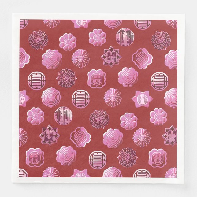 Serviette En Papier Mooncakes rose et rouge (Devant)