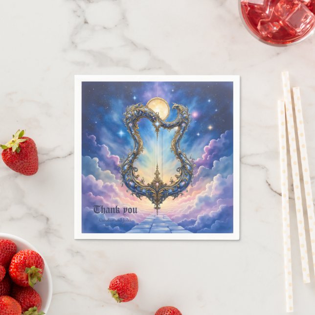 Serviette En Papier Moonlit Celestial Harp – Dreamy Cosmic Fantasy Art (En situation)