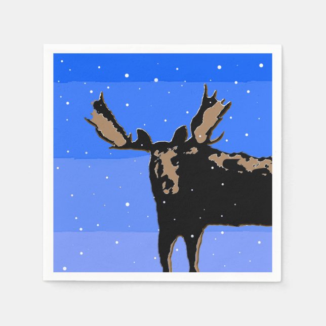 Serviette En Papier Moose en hiver - Art original de la faune (Devant)
