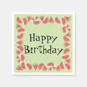 Serviette En Papier Morceaux de pastèque verts carrés Joyeux Anniversa