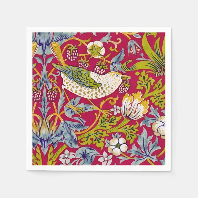 Serviette En Papier Morris Red Arrière - plan Strawberry Thief Motif (Devant)