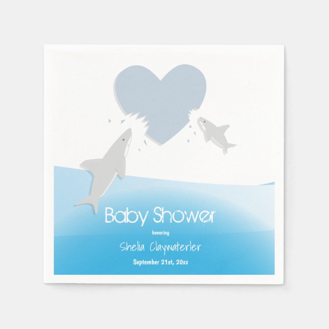 Serviette En Papier Morsures cardiaques et requins | Papier Baby showe (Devant)
