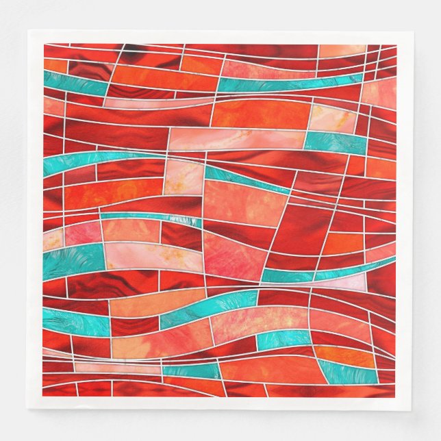 Serviette En Papier Mosaic Waves Art - Rosso Corsa et Green Sheen (Devant)