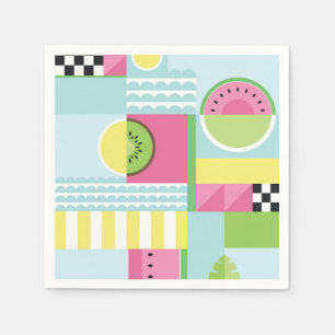 Serviette En Papier Mosaïque colorée estivale, kiwi de pastèque
