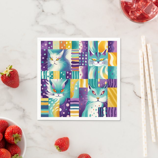 Serviette En Papier mosaïque de chat 3 (En situation)