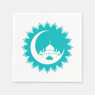 Serviette En Papier Mosquée blanche en Crescent Moon Ramadan, bleu