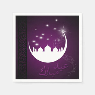 Serviette En Papier Mosquée pourpre de lune d'Eid Mubarak