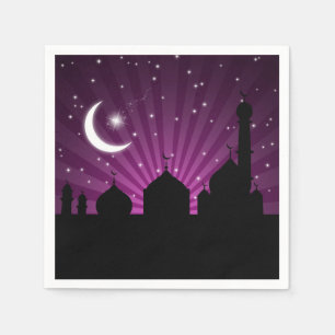 Serviette En Papier Mosquée Silhouette Purple Nuit - Papier Napkin