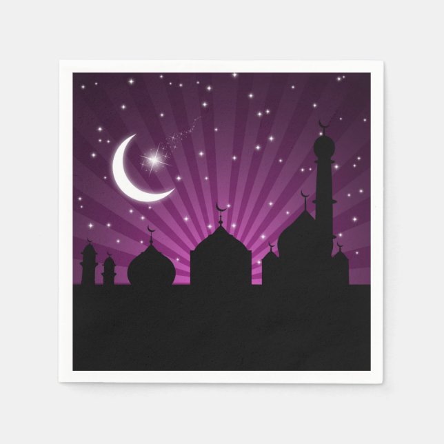 Serviette En Papier Mosquée Silhouette Purple Nuit - Papier Napkin (Devant)