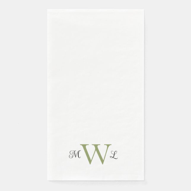 Serviette En Papier Moss Green & Black Monogram Blanc Elégant mariage (Devant)