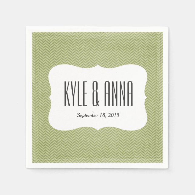 Serviette En Papier Moss Green Herringbone Chevron Imprimer (Devant)
