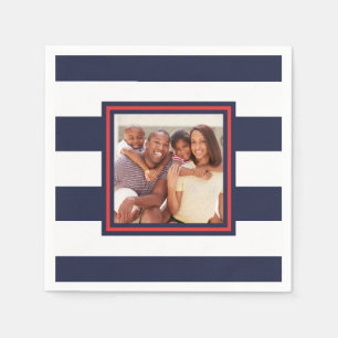 Serviette En Papier Motif à bande rouge, blanche et bleue avec photo