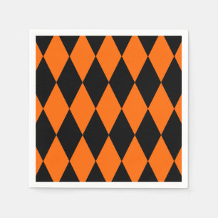 Serviette En Papier Motif à carreaux de diamants Harlequin noir orange