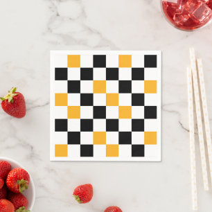 Serviette En Papier Motif à carreaux jaune noir blanc 