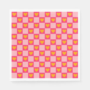 Serviette En Papier Motif à carreaux rose rouge jaune cœur amour Y2K