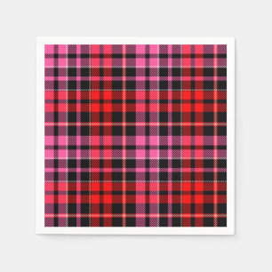 Serviette En Papier Motif à carreaux tartan noir rouge rose