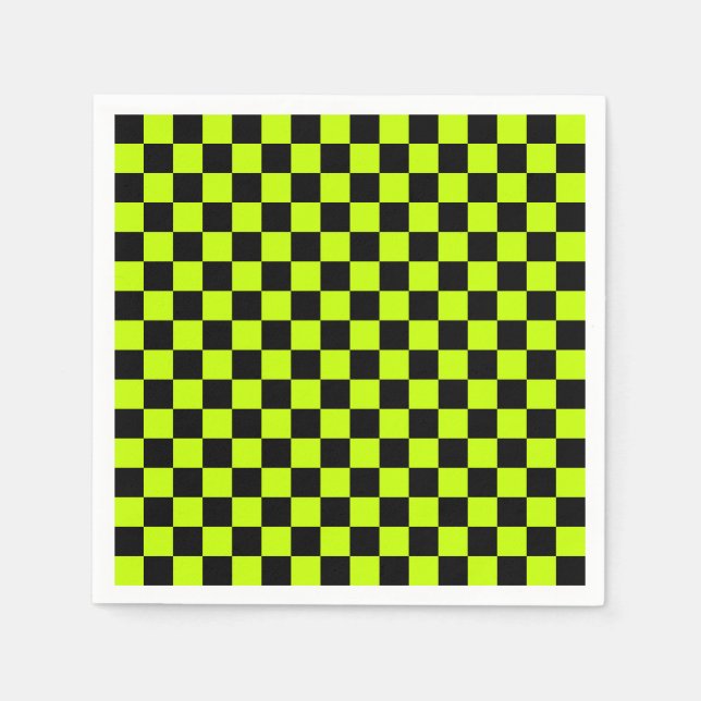 Serviette En Papier Motif à damier vert acide et noir (Devant)