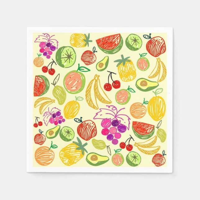 Serviette En Papier Motif à doodle de fruits assoré (Devant)
