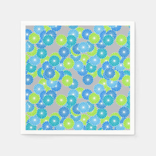 Serviette En Papier Motif à fleurs Art Déco - bleu et vert citron