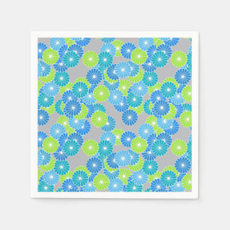Serviette En Papier Motif à fleurs Art Déco - bleu et vert citron