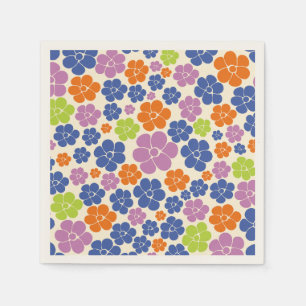 Serviette En Papier Motif à fleurs - Bleu, Orange, Violet, Vert