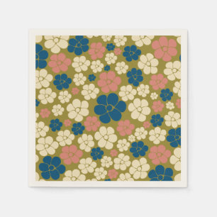 Serviette En Papier Motif à fleurs - Bleu, Vert olive, Rose et Crème