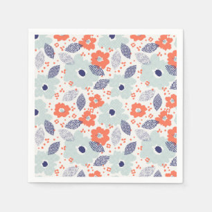 Serviette En Papier Motif à fleurs moderne orange et bleu