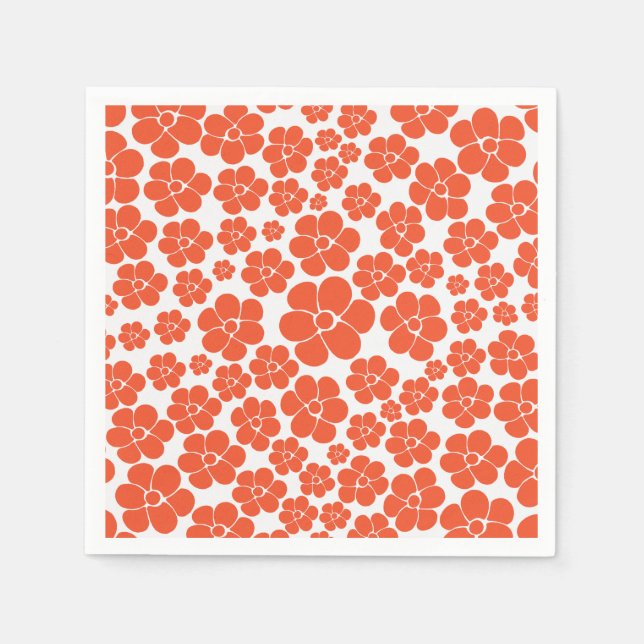 Serviette En Papier Motif à fleurs - Orange et Blanc (Devant)