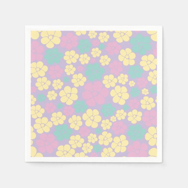 Serviette En Papier Motif à fleurs - rose, jaune, violet et vert (Devant)