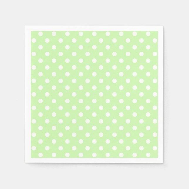 Serviette En Papier Motif à points polka blanc et vert céleri (Devant)