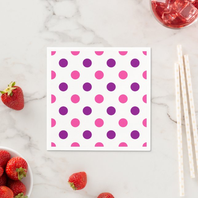 Serviette En Papier Motif à pois blanc violet rose  (En situation)
