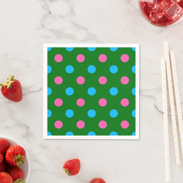 Serviette En Papier Motif à pois bleu vert rose (En situation)