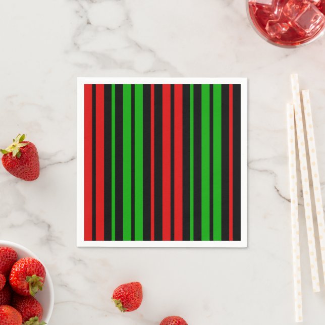 Serviette En Papier Motif à rayures noir rouge vert   (En situation)