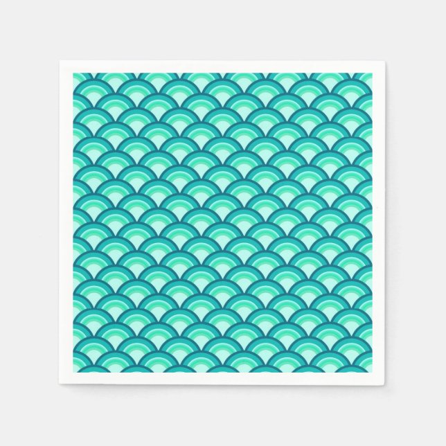 Serviette En Papier Motif à vagues Art déco - tons turquoise (Devant)