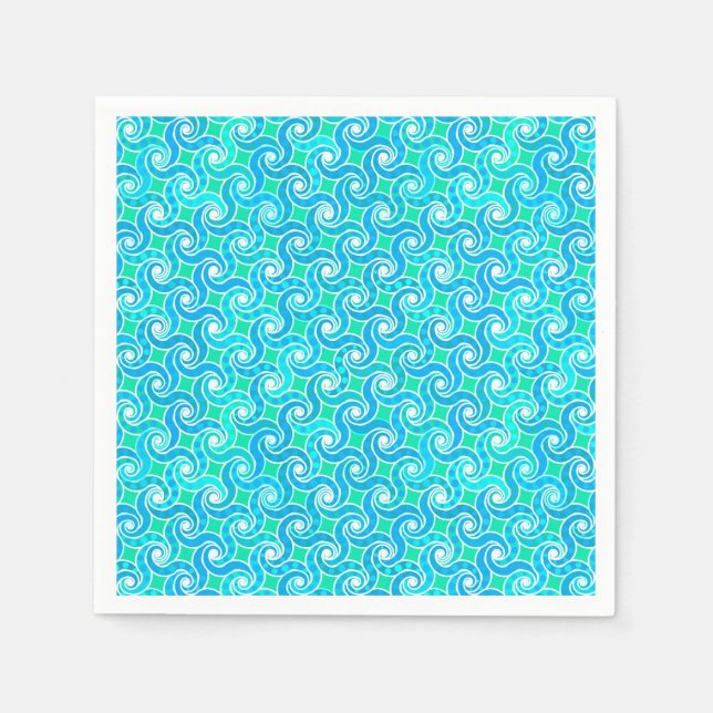 Serviette En Papier motif Abstrait - Bleu, Jade vert & Blanc (Devant)