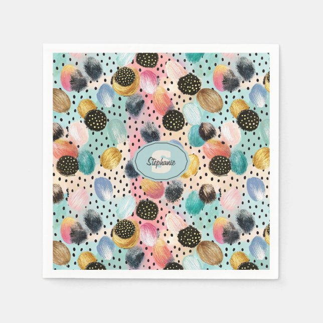 Serviette En Papier Motif Abstrait brosse et Pointe Polka (Devant)