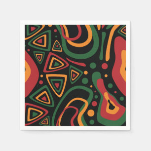 Serviette En Papier Motif Abstrait de Formes Tribales en Rouge, Or, Ve
