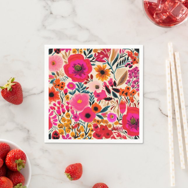 Serviette En Papier Motif Abstrait Floral de Printemps (En situation)