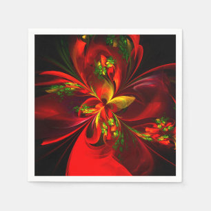 Serviette En Papier Motif abstrait floral rouge et vert moderne #05