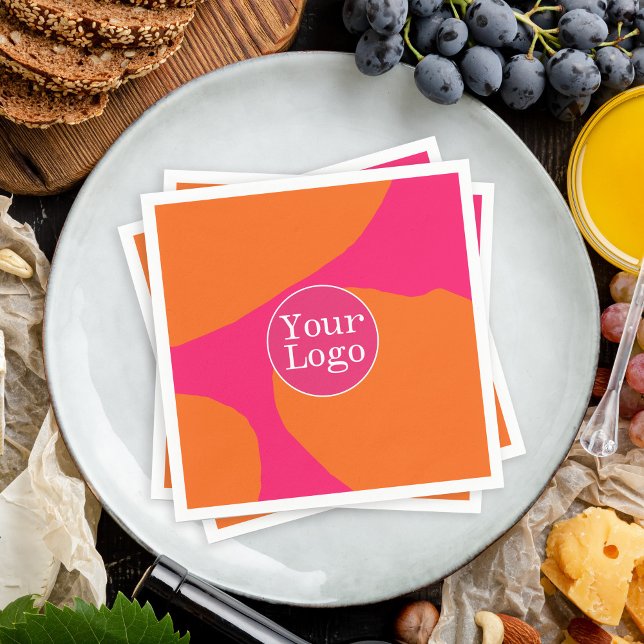 Serviette En Papier Motif Abstrait rose et orange chaud avec logo (Créateur téléchargé)