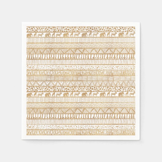 Serviette En Papier Motif africain de la tribu Gold White (Devant)