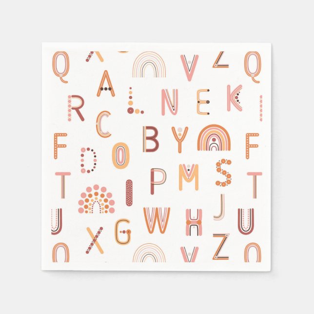 Serviette En Papier Motif Alphabet arc-en-ciel amusant (Devant)