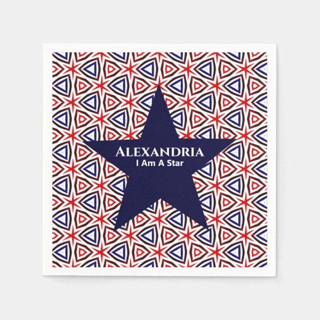 Serviette En Papier Motif américain Patriotic Red White Blue Star (Devant)